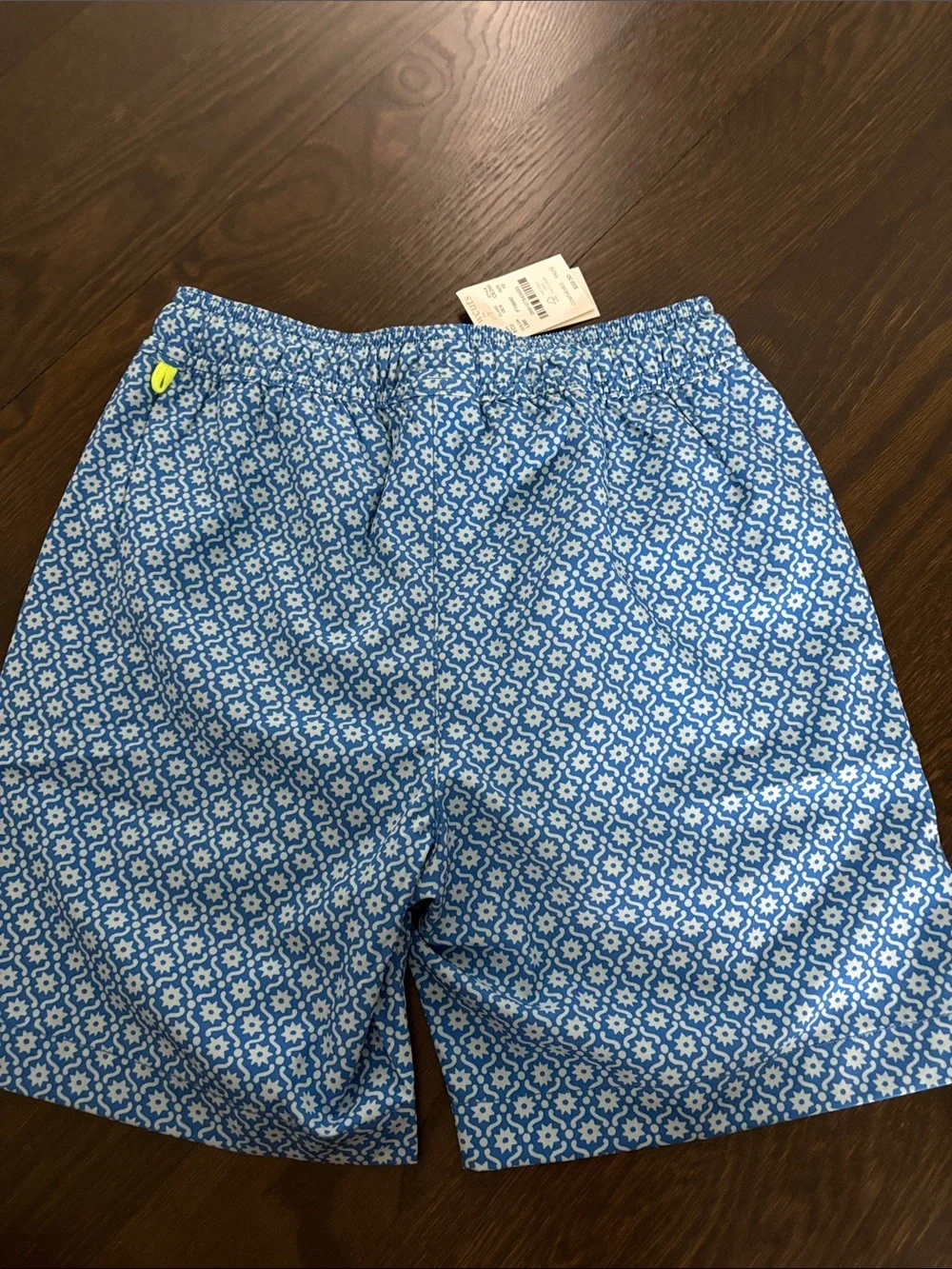 Crewcuts Blue Patterned Swim Trunks with Yellow Drawstring. NWT